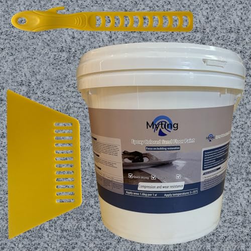 Epoxy Colored Sand Floor Paint, Epoxy Floor Paint High Gloss Marble Effect Coating for Indoor and Outdoor, Wear-resistant and non-slip Self-leveling Coating Gray 176OZ(5KG)