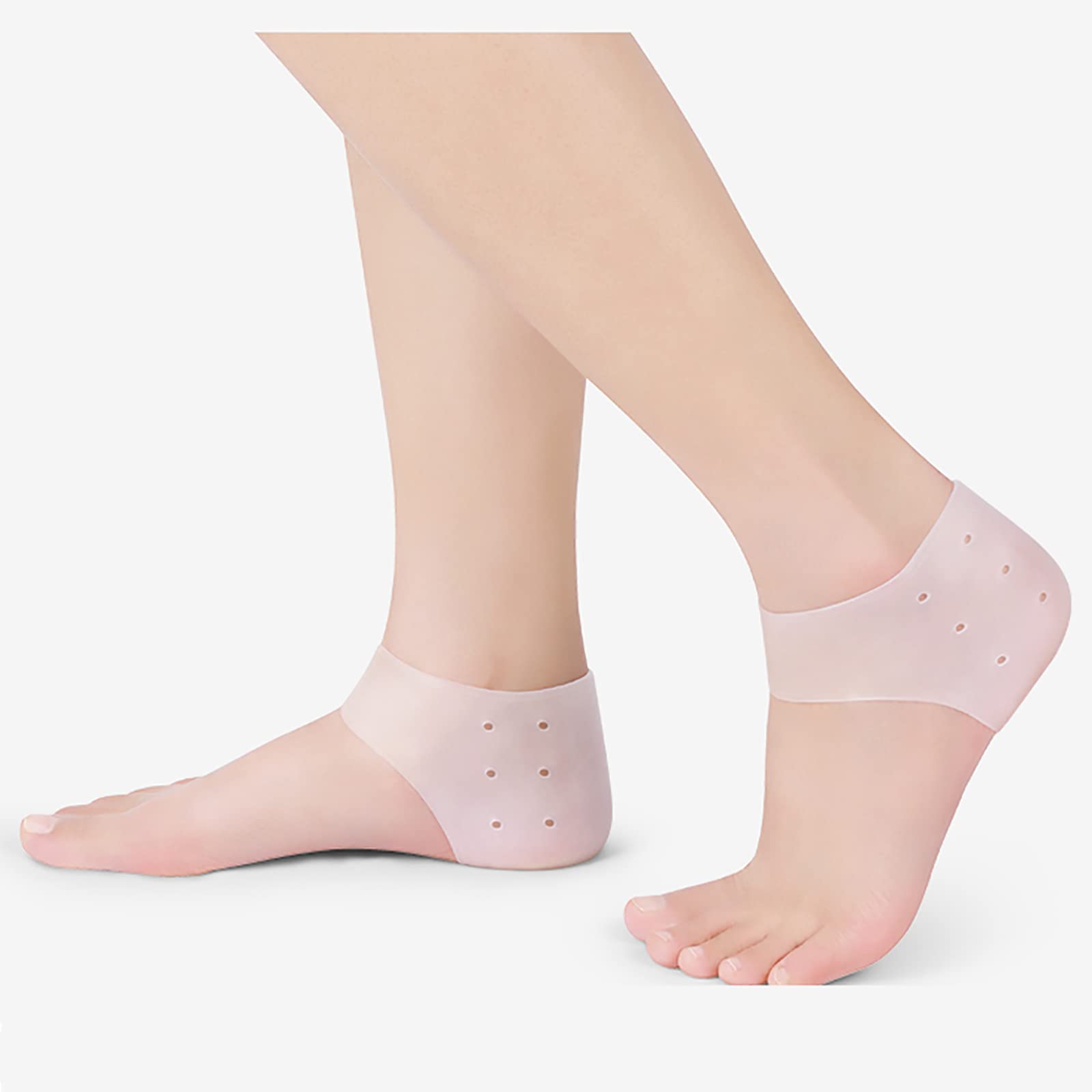 Protectores de talón de silicona, 2 pares, mangas de talón transpirables para fascitis, almohadilla protectora de talón para aliviar la presión del pie, para pies agrietados y piel seca