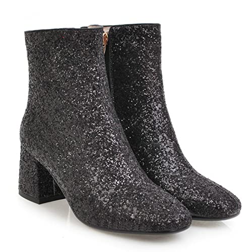 FIFSY Women Sparkly Ankle Boots Sequin Glitter Booties Chunky High Heels4