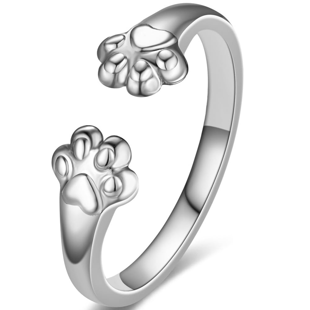 Jude Jewelers Stainless Steel Adjustable Size Cat Dog Pet Paw Style Holiday Party Wedding Statement Ring