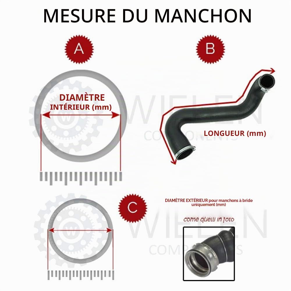Wielen 1521483 Compatible avec le manchon de tube turbo intercooler pour Ford Galaxy Mondeo S-Max 1.8 TDCi