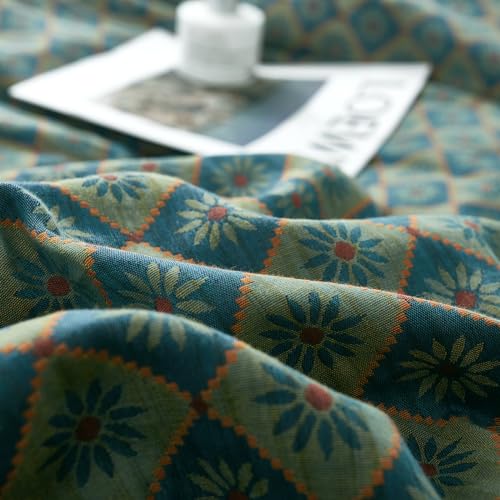 Image of VM VOUGEMARKET Boho Duvet Cover King Geometric Pattern,3Pcs Yarn-Dyed Muslin Cotton Duvet Cover Set Blue Green Flower Bedding Set for Girls Women Without Comforter