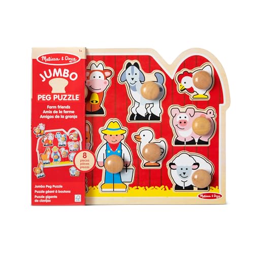 melissa amp doug farm animals jumbo knob puzzle wooden peg puzzle for toddlers educational toy for shape recognition and fine motor skills ages 1