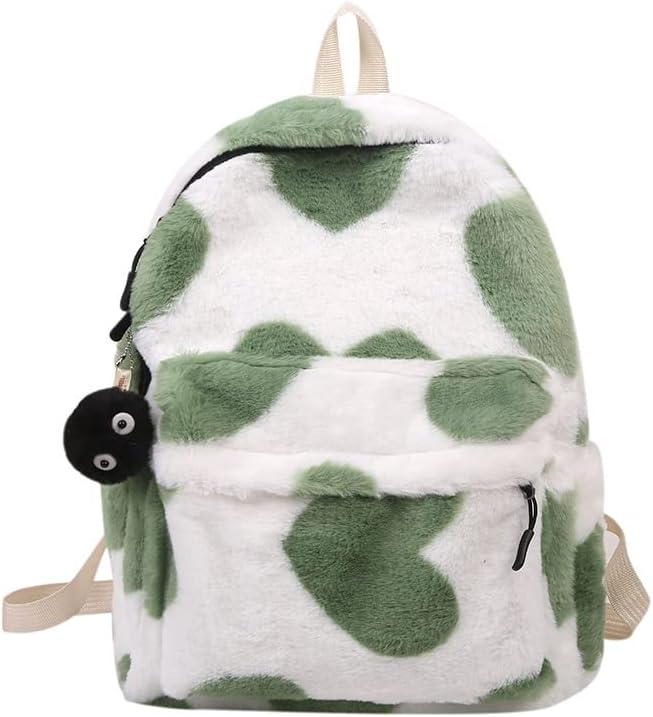 Cute Fuzzy Y2K Backpack for Women Men, Kawaii Fluffy Daypack Backpack Bookbag Furry Chic Design Durable Shoulder Bag (green)