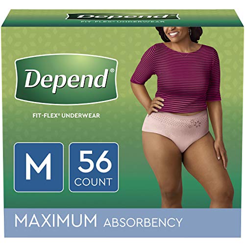 Depend FIT-FLEX Incontinence & Postpartum Underwear for Women, Disposable, Maximum Absorbency, Medium, Blush