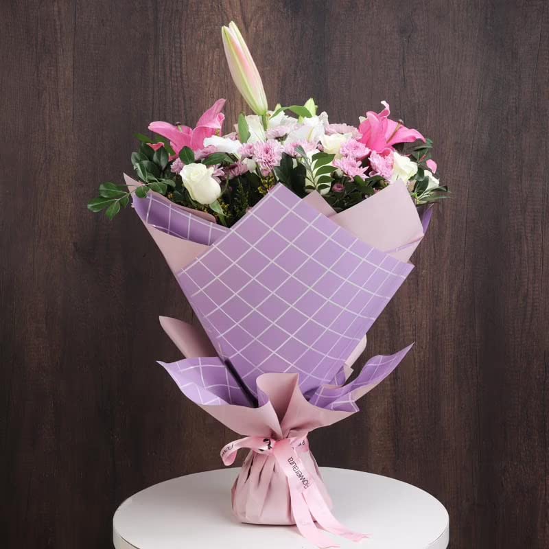 FlowerAura Premium Fresh Live Flower Bouquet of 4 Lilies, 5 Daisy & 15 Roses In Designer Paper Pack Gift For Birthday | Anniversary | Romantic Surprise | Rose Day | Valentine's Day (Same Day Delivery)-image-11