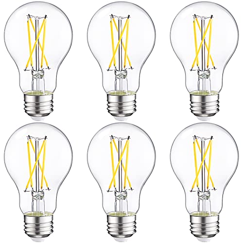 TORCHSTAR A19 LED Filament Light Bulbs Dimmable, 7W 800LM, 60W Equivalent, LED Vintage Light Bulbs, 2700K, E26 Base, UL & DOE Listed, Classic Clear Glass, Edison Light Bulb for Home, Pack of 6