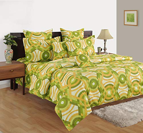 Image of Swayam Pure Cotton King Fitted Bedsheet with 2 Pillow Covers | 160 TC Soft Breathable Bed Sheet | Geometric Printed | Size 72 x 78 x 10 inch | Comfortable & Durable for Bedroom - Green