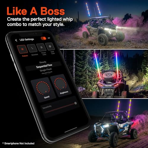 Image of True MODS 2pc 6ft Spiral RGB LED Whip Light for UTV ATV [Bluetooth App] Off Road Waterproof LED Lighted Whip CB Antenna Pole Stick for RZR Can-Am Polaris SxS 4x4 Quad Dune Buggy 4 Wheeler Accessories
