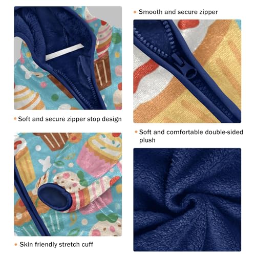 Cupcakes on Blue Background Pattern Toddler Fleece Jacket Girl Boys Hooded Fleece Jacket3