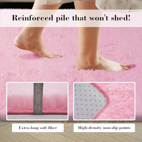 Pink Fluffy Rug Shaggy Area Rug, 8x10 Area Rugs for Girls Bedroom, Big Soft Shaggy Bedside Non-Slip Plush Dorm Nursery Kids Carpet Home Decor Aesthetic