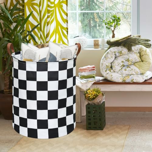 Image of MAIZMZ Checkered Flag Canvas Storage Basket 63L Waterproof Laundry Hamper with Handles, Collapsible Racing Themed Organizer Bin for Boys Bedroom, Toys, Clothes, Gift Giving