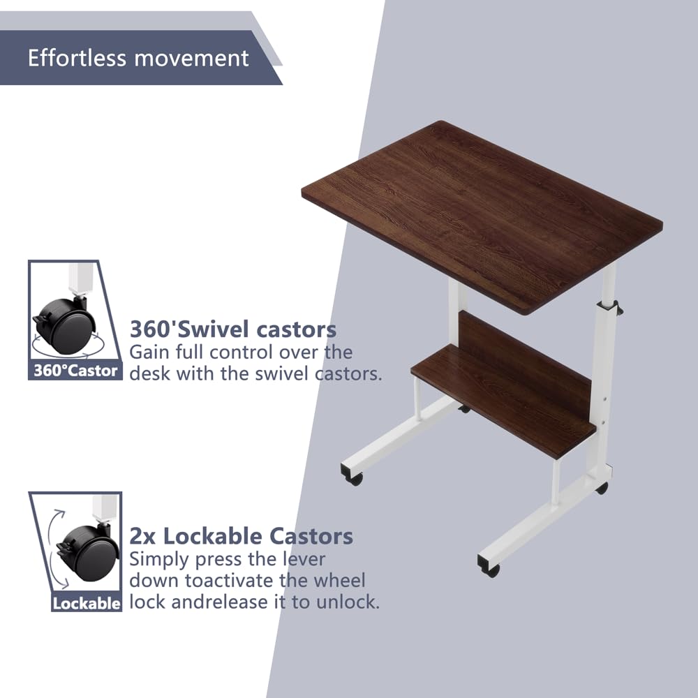 Homeland Multi Purpose Laptop Table | Wooden Table with Adjustable Height, Wheels | Dark Brown (60 x 90 x 40 Cm) 2