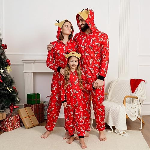 Adisputent Christmas Pajamas For Family Matching Cute Long Sleeve Couples Soft Holiday Sleepwear Funny Christmas Pjs Sets One Piece Red Reindeer B 6-9 Months thumb #3