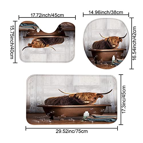 Guassi 4 Pcs Cow Shower Curtain Sets With Rug,Cute Animal Bathtub Tiger Print Bath Curtains With 12 Hooks，Bathroom Curtains Shower Set Toilet Mat Lid Rug Bathroom Sets Shower Curtain Sets，72"X72" #TOP4