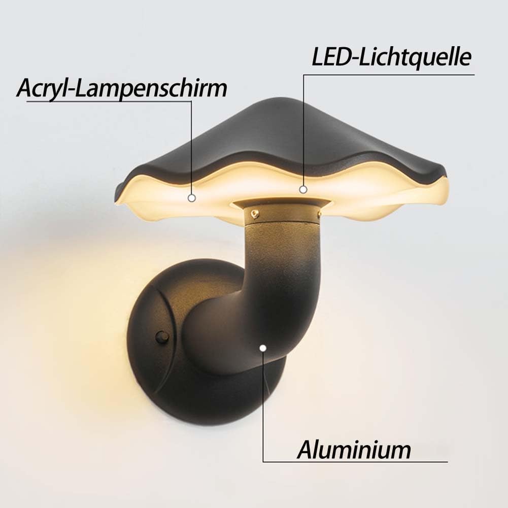 LED Wasserdicht Wandlampe Pilz Innen und Außen Wandleuchten Kreative Pilz Lampe Aluminium Außenlampe Schwarz Metall Wandbeleuchtung 3000K Warmes für Treppenhaus Badezimmer Wohnzimmer Kinderzimmer