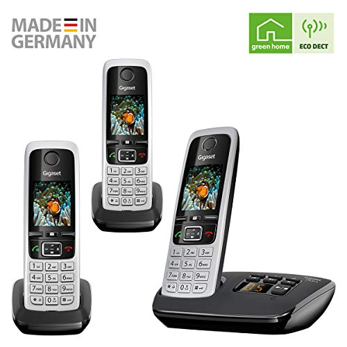 Gigaset C630A TRIO - Premium Cordless Home Phone with Answer Machine and Nuisance Call Block - 3 Handsets, Silver/Black