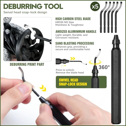 51Pcs 3D Printer Tool Kit with Storage Case, 3D Printing Accessories Including Deburring Tool, Scraper, Wire Knife, Metal Files, Brushes, Hand Drill & Tweezers, Compatible with All FDM 3D Printers - Image 4