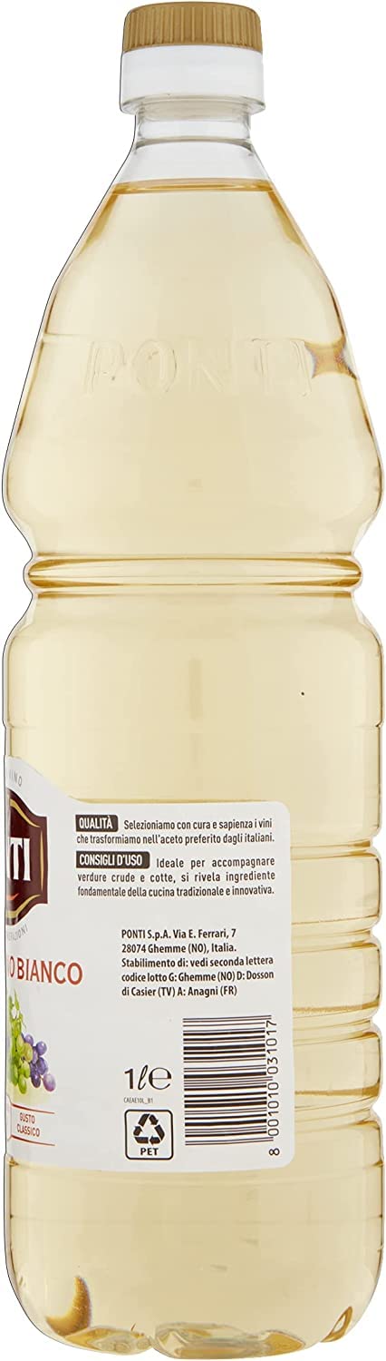 12 botellas de 1 l de vinagre de vino blanco, vinagre blanco de calidad delicada con 6% de ácido como condimento para ensalada, verduras, carne y pescado excelente + Polpa Gourmet italiano, 400 g