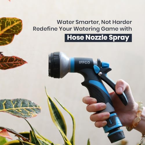 Image of IFFCO Urban Gardens - Hose Nozzle 1 Pc - 8 Mode Watering Spray Gun for Plants & Gardening - Soft-Grip Handle, Adjustable Nozzle Lock - Durable, Rust Resistance, Leakproof Design Spray Nozzle