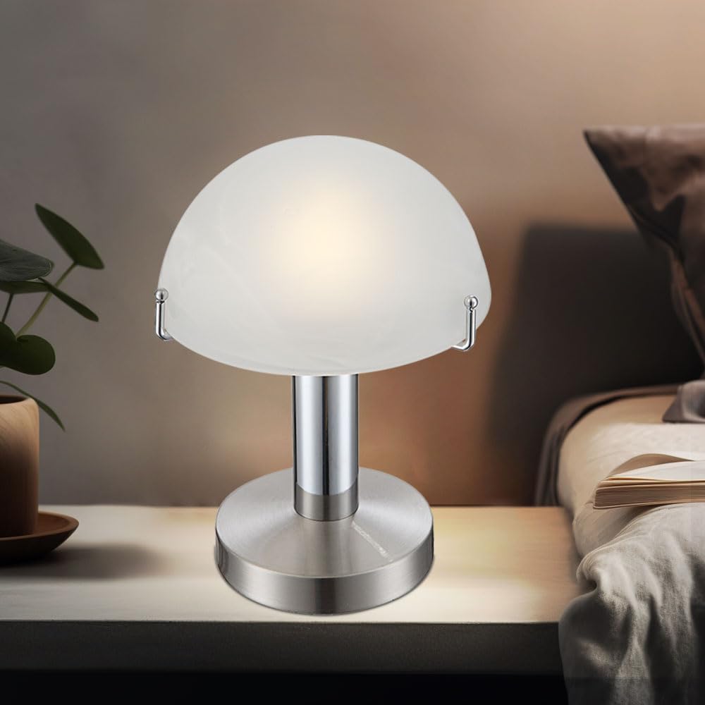Globo LED Tisch Lampe Leuchte Nickel Matt Chrom Glas Touch Schalter Schlaf Zimmer, 21934