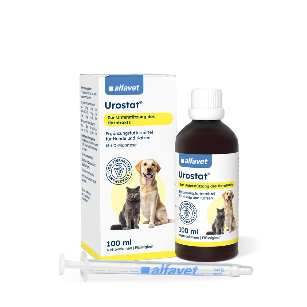 alvafet Urostat, Complément Alimentaire pour réduire la Formation de calculs urinaires pour Chiens et Chats à l'ortie et la Verge d'or, 100 ML, seringue doseuse