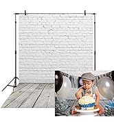 Allenjoy 5x7ft Soft Fabric White Brick Wall with Grey Wood Floor Photography Backdrop Photo Backg...