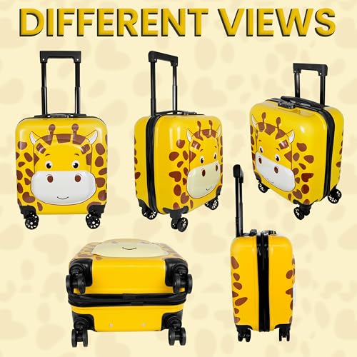 Image of Storite 18 Inches Kids Trolley Bag Hard-Sided Polycarbonate Girraffe Print Print Spinner Suitcase Cabin Luggage for Kids(Yellow - 35 x 23 x 38 Cm)