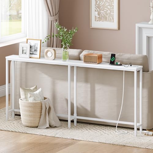 Mesa de sofá estrecha para pasillo con USB y enchufes ideal para cargar el móvil 7