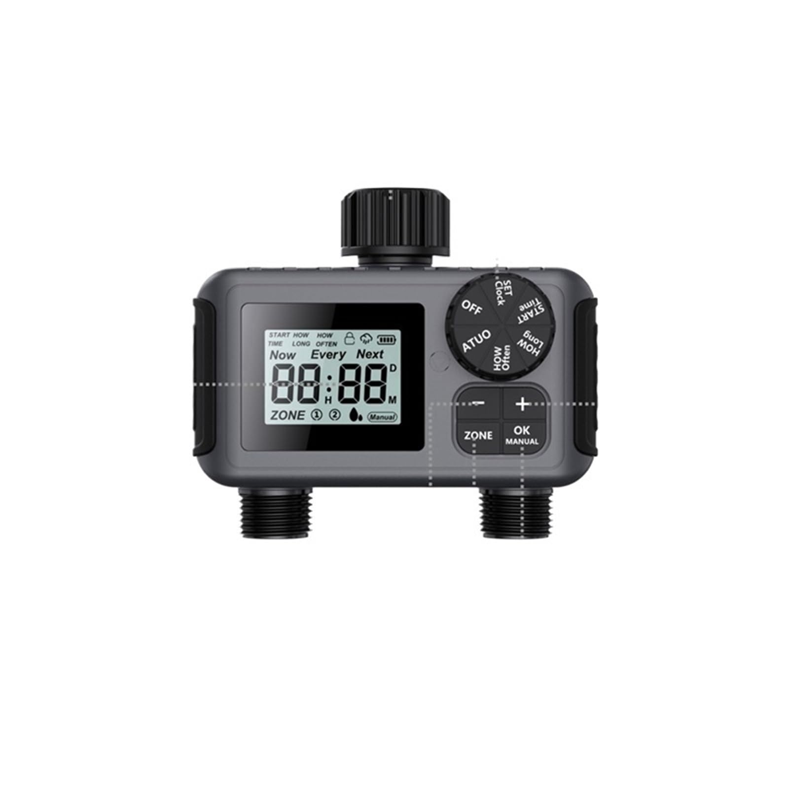 1 pz A36T-2-Way Timer di irrigazione programmabile for serra, di irrigazione automatico for prato con rubinetto for tubo flessibile e valvola di controllo a goccia BSP3
