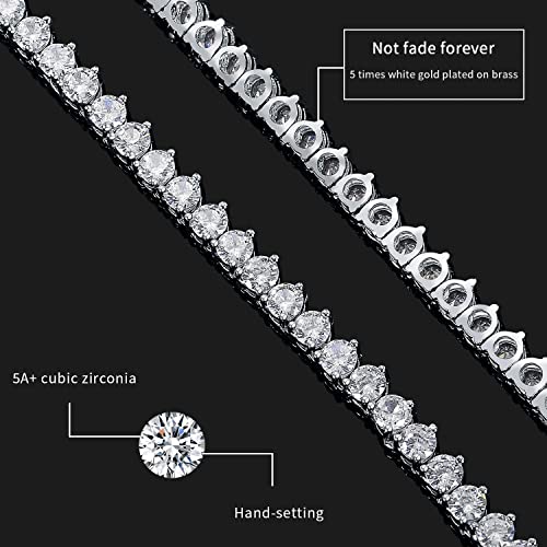 Tennis Necklace for Women Men 3 Prong 18K White Gold Plated 5A 4.0mm Round Cubic Zirconia Cut Faux Diamond Tennis Chain3