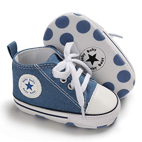 Image of KIDSUN Tutoo Unisex Baby Boys Girls High Top Sneaker Soft Anti-Slip Sole Newborn Infant First Walkers Canvas Denim Shoes