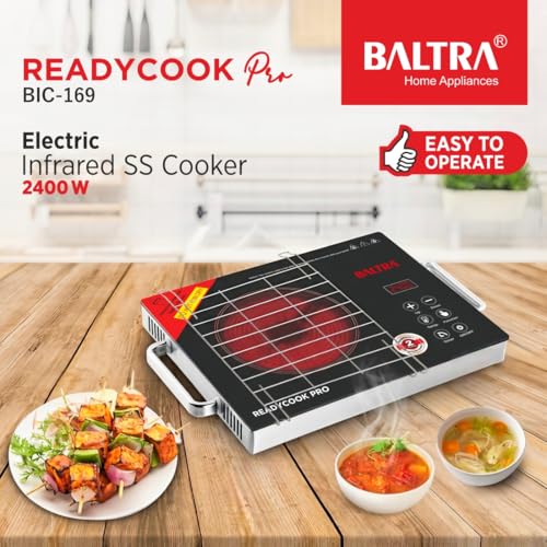 Image of BALTRA Infrared Induction Cooktop 2400W with Grill Rack, Infrared Glass Top, Digital Touch Control, Auto-Off Safety, 3 Cooking Modes, Infrared Hot Plate, Works with All Cookware