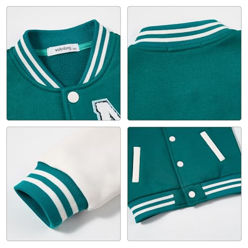 Image of Volunboy Kids Baseball Jacket Varsity Letterman Coat Fall Winter Fleece Bomber Vintage Outerwear
