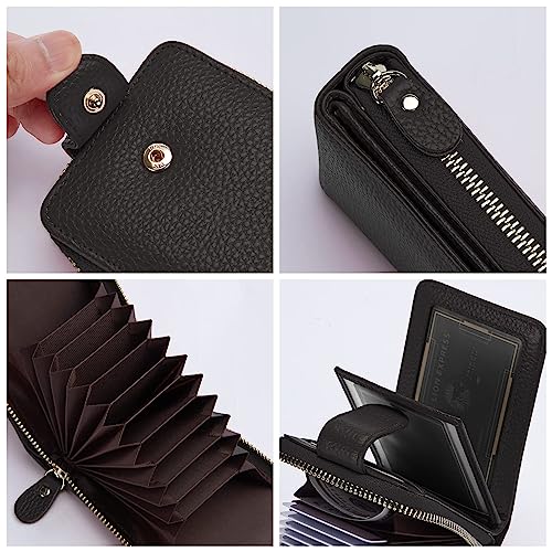 Bison Denim Card Case Wallet Leather Pocket Wallet Rfid Blocking Credit Card Organizer Zip Card Holder For Women Men (Black) #TOP3