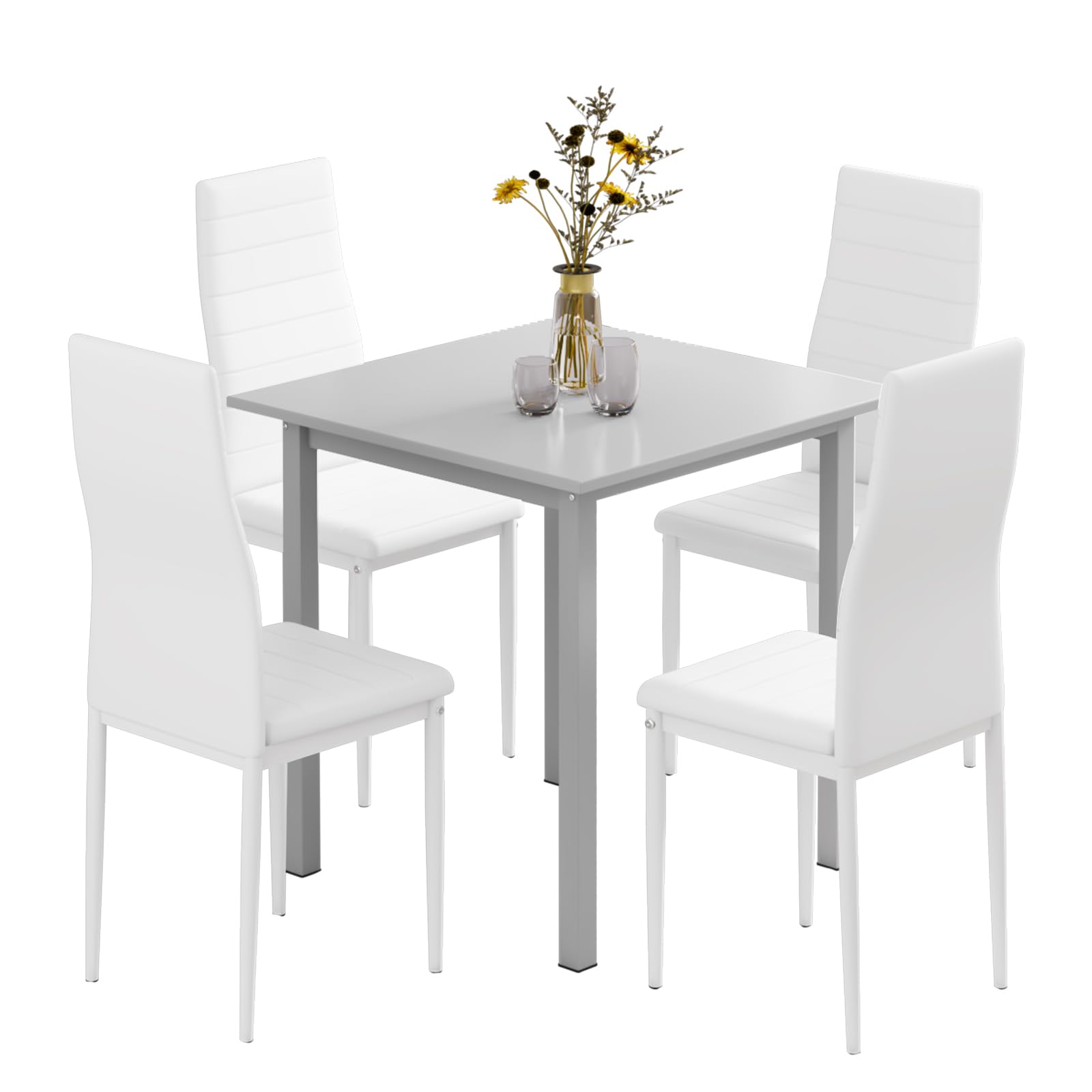 JEFFORDOUTLET Dining Table and Chairs Set 4, Square Kitchen Dining Room Set Kitchen Table with 4 Chairs, Space Saving for Small Space Apartment, Dining Room, Kitchen, Wooden Tabletop with 4 Chairs — image 1