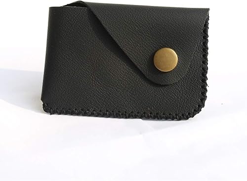 Miniatura 3 de Black Handmade Minimalist Genuine Leather Card Case Wallet Small