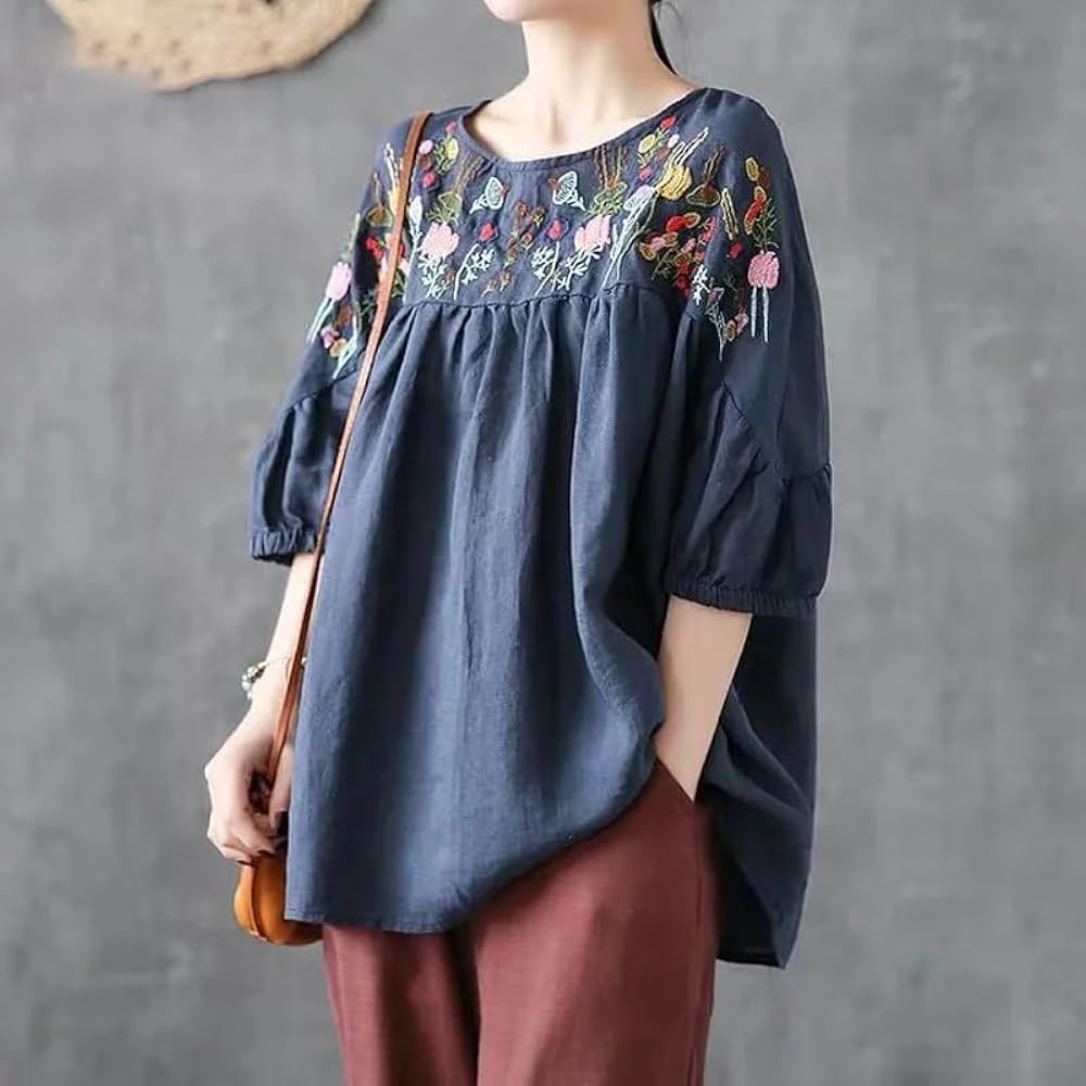 Amazon.com: Casual Female Embroidery Spliced Loose Tops