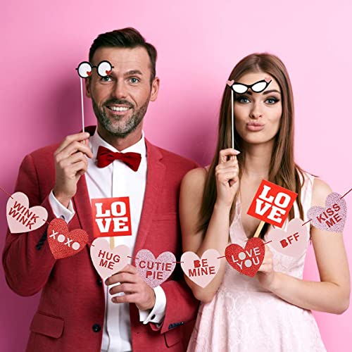 Image of Festiko Valentines Conversation Candy Hearts Banner - Red & Pink Glitter, Valentines Day Decorations