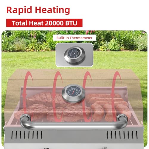 Image of Veralune Tabletop Gas Grill, Small Propane Grill, 22,000 BTUs, Locking Lid | Portable Gas Grill, 2 Burner Grill, Stainless Steel, Large Cooking Surface, Built-in Thermometer, for Outdoor Cooking