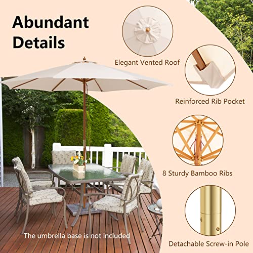 Happygrill HG1608 10 Ft Wooden Patio Umbrella With Rope Pulley Lift, 8 Bamboo Ribs, 3 Adjustable Heights thumb #2