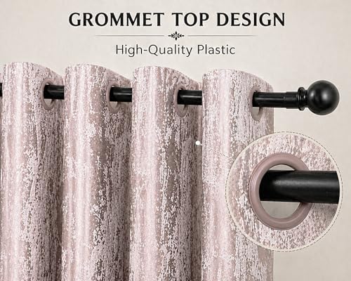 Image of HUTI Home Room Darkening Door Curtain for Home | Heavy Polyester Knitted Jacquard Look Eyelet Curtain | Texture Print | Rose Gold | 7 Feet (120 x 213 cm) | Set of 2