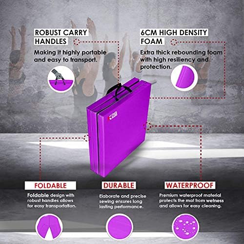 Xn8 Tri-Fold Gymnastics Mat with Carrying Handles Non Slip PU Leather Soft 6cm Thick Folding Gym Mat for Home Fitness Workout Exercise Yoga Pilates