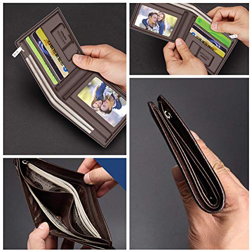 Image of LAORENTOU Men's Wallets Genuine Leather Mens Bifold Wallets with Zipper Coin Pocket Casual Men Purse Slim Wallet, 01 Brown, One Size, Minimalist