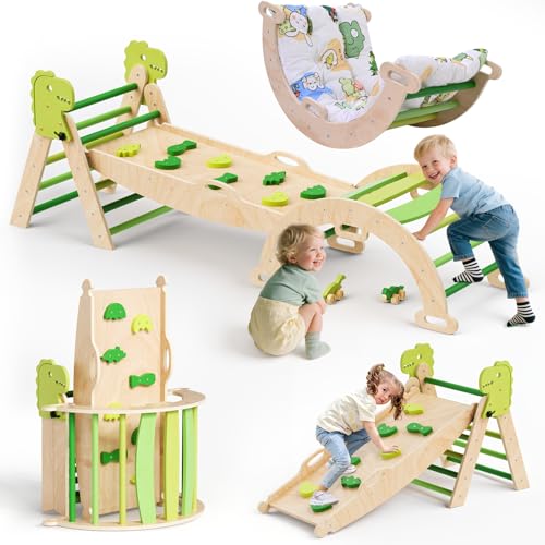 9-in-1 Montessori Indoor Spielset, Montessori Klettergerüst Set: Indoor Kletterdreieck, Kletterbogen mit Kissen, und Rutsche für Kinder,Indoor Spielplatz 1-3 Jahre