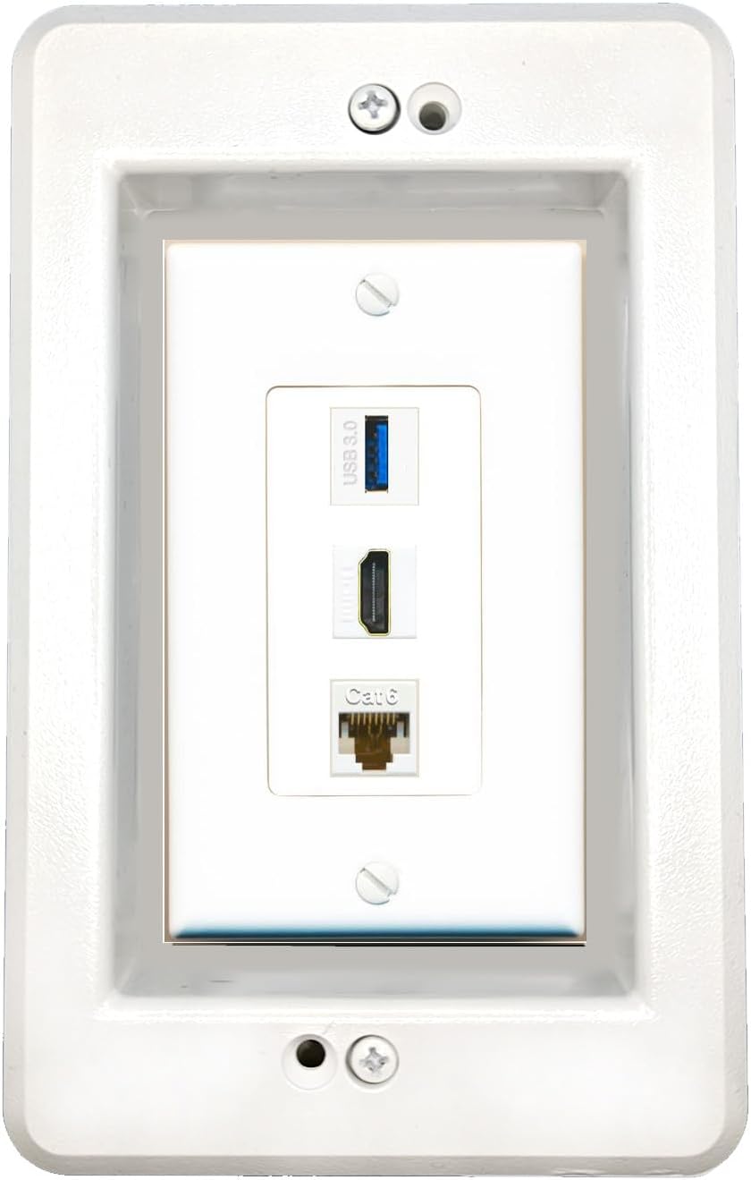 RiteAV in-Wall Cable Management Kit Recessed Outlet CAT6 HDMI USB-3 Wall Plate
