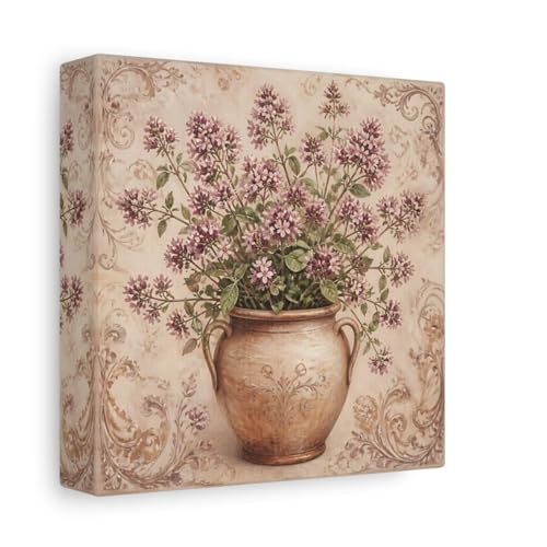 Toile fleurs et vase violet de qualité premium - Décoration murale carrée