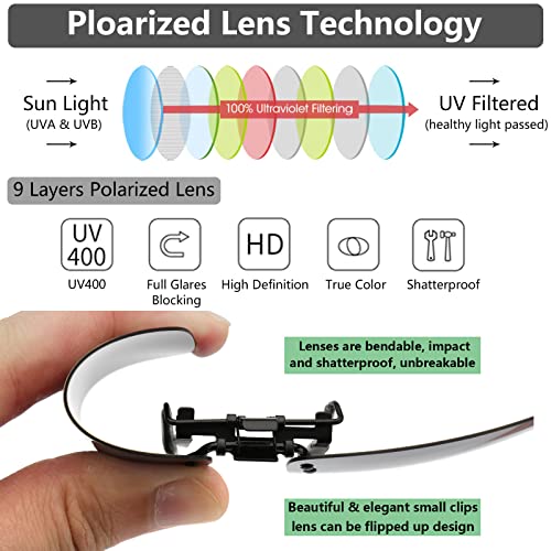 Image of CAXMAN Polarized Clip On Sunglasses Over Prescription Glasses for Men Women UV Protection