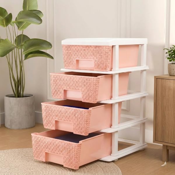 Image of Plastic Modular Drawer Storage Chest Of Drawers Organizer Storage Box, Large Stomo Racks For Multipurpose Anti-slip Shoes Organizers (Pink, 4 Layer)