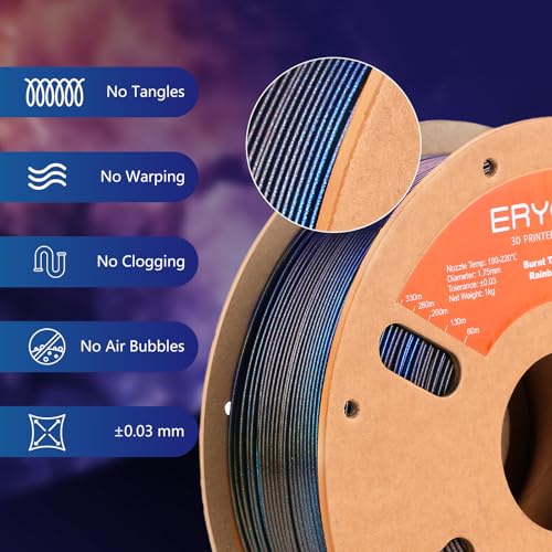 Image of ERYONE Burnt Titanium Rainbow PLA Filament 3D Printer 1.75mm + /-0.03mm, 1kg(2.2LBS) /Spool, Interstellar (Blue & Flash Black)